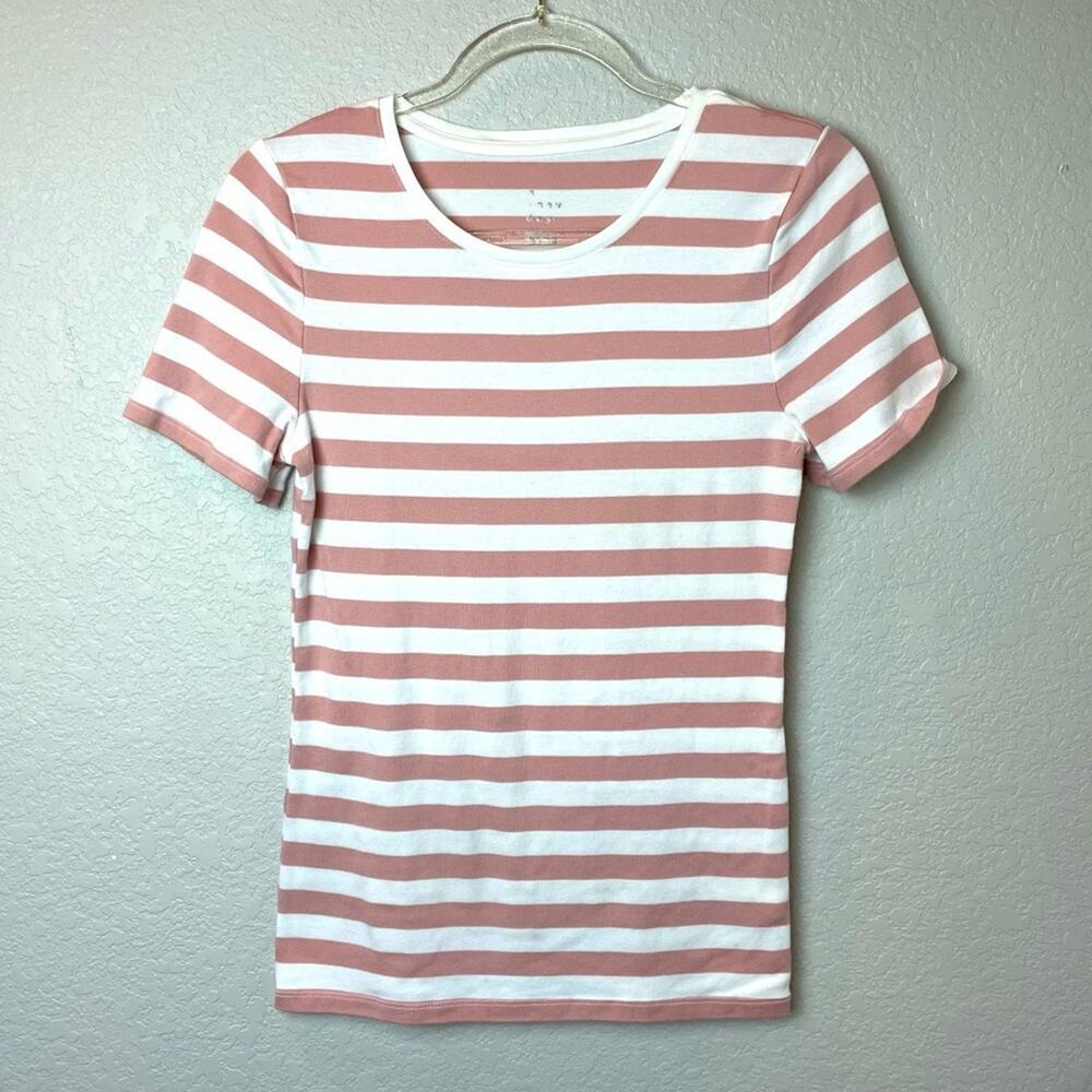 A NEW DAY Pink & White Striped Scoopneck Basic Stretchy Tee Size M